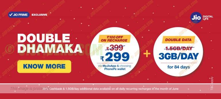 Reliance Jio Additional 1.5GB Per Day Under Double Dhamaka